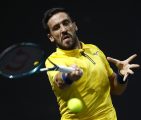 epa12486147 Damir Dzumhur of Bosnia in action during his first round match against Francisco Cerundolo of Argentina at the ATP Paris Masters tennis tournament in Nanterre, outside Paris, France, 27 October 2025.  EPA/YOAN VALAT